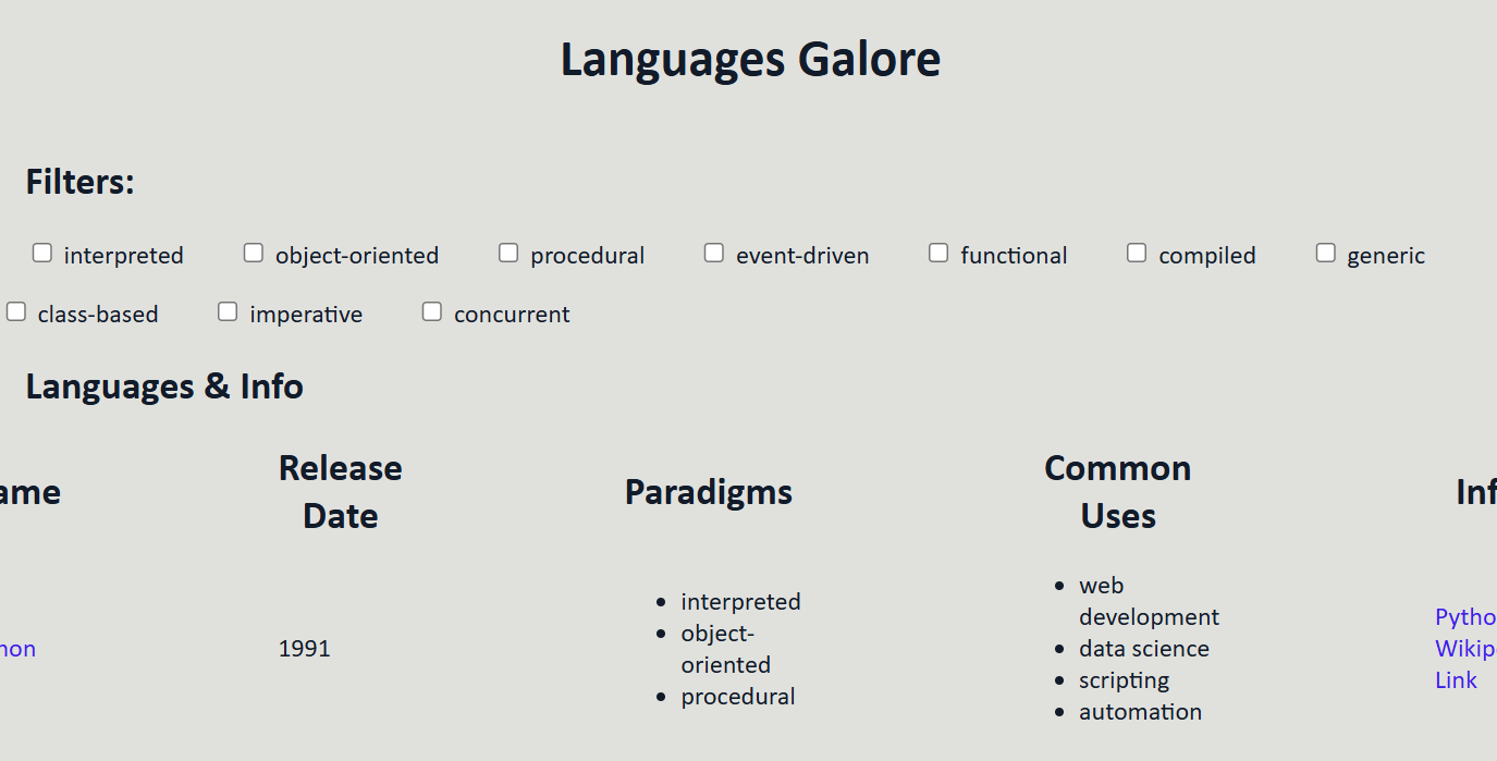 Languages Galore API